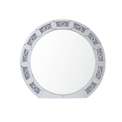 Round Mirror Panel Wall Decor With Light Function And Faux Diamond, Silver By Benzara