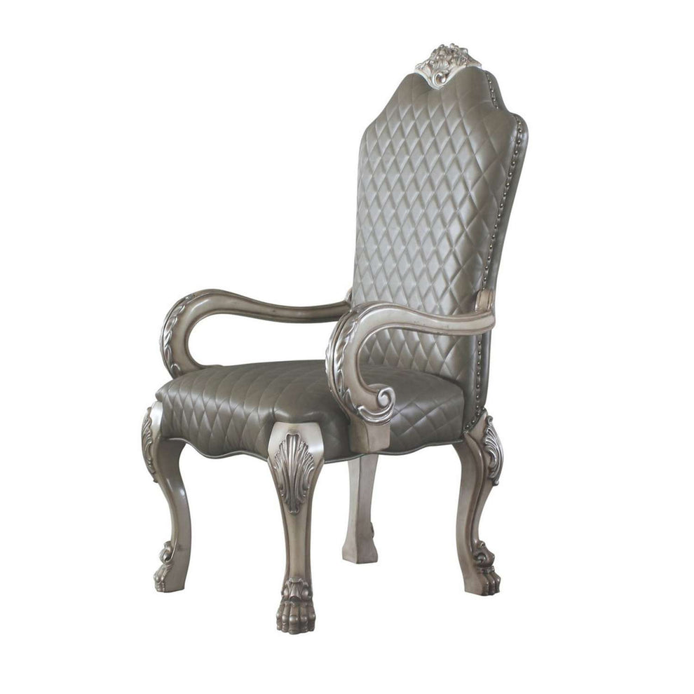High Back Leatherette Arm Chair With Claw Legs, Set Of 2, Silver And Gray By Benzara | Armchairs |  Modishstore  - 2