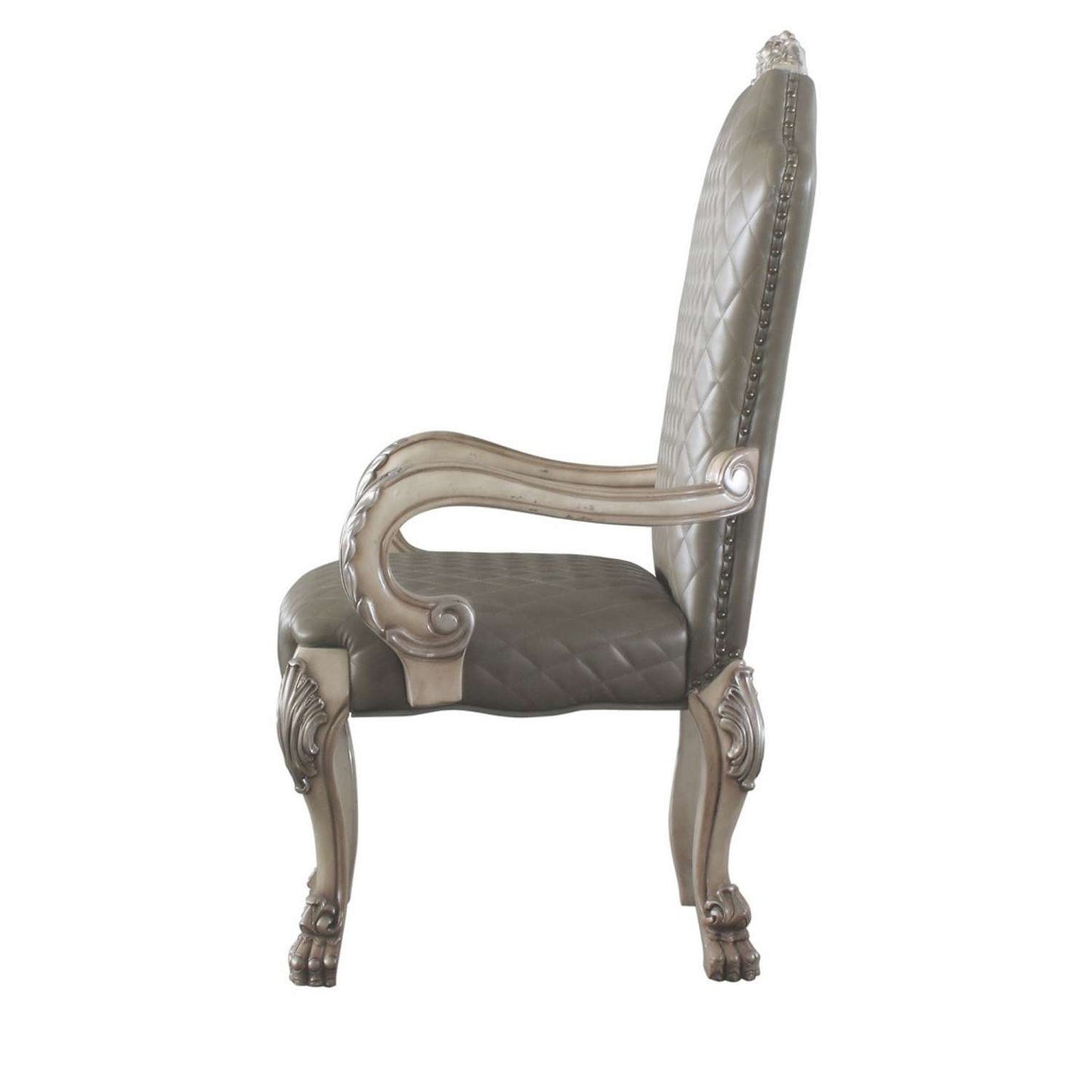 High Back Leatherette Arm Chair With Claw Legs, Set Of 2, Silver And Gray By Benzara | Armchairs |  Modishstore  - 5