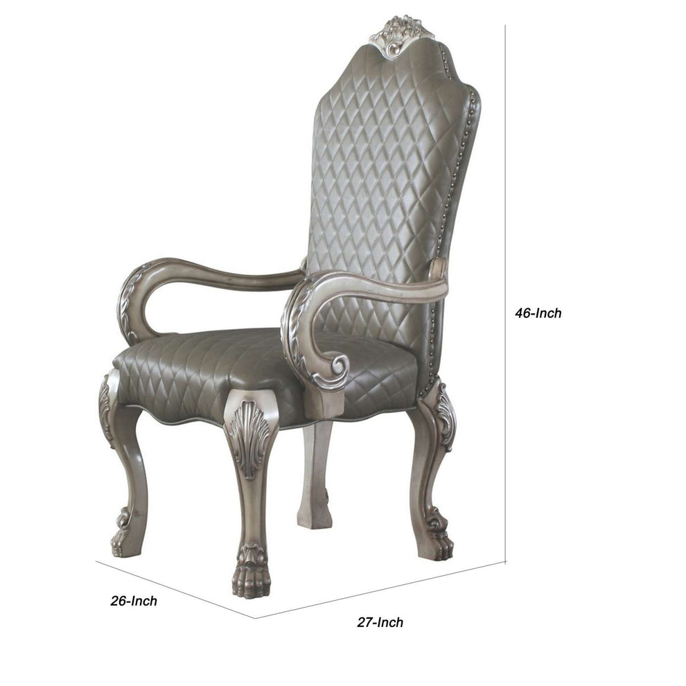 High Back Leatherette Arm Chair With Claw Legs, Set Of 2, Silver And Gray By Benzara | Armchairs |  Modishstore  - 3