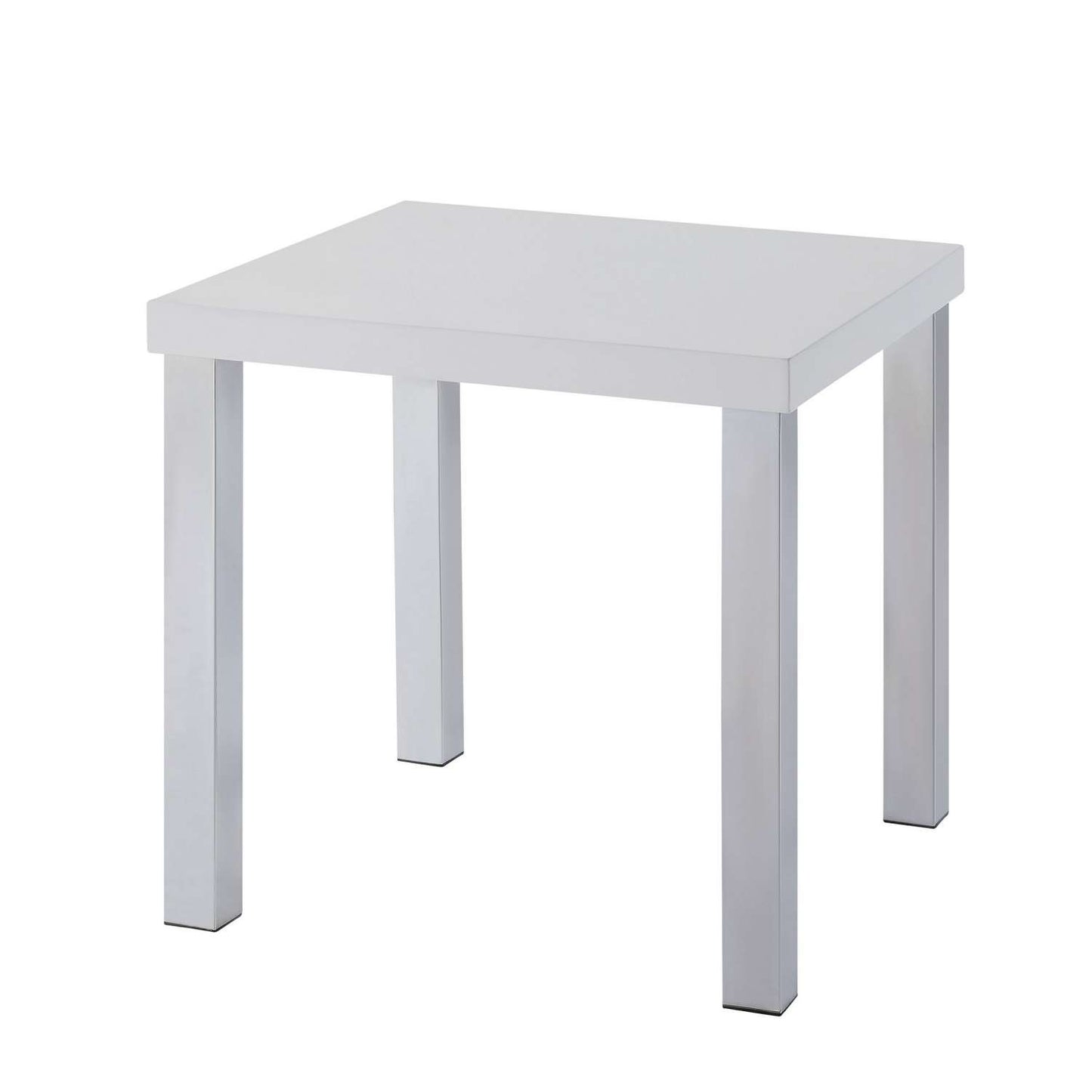Square Wooden End Table With Straight Metal Legs, White And Chrome By Benzara | Side Tables |  Modishstore  - 2