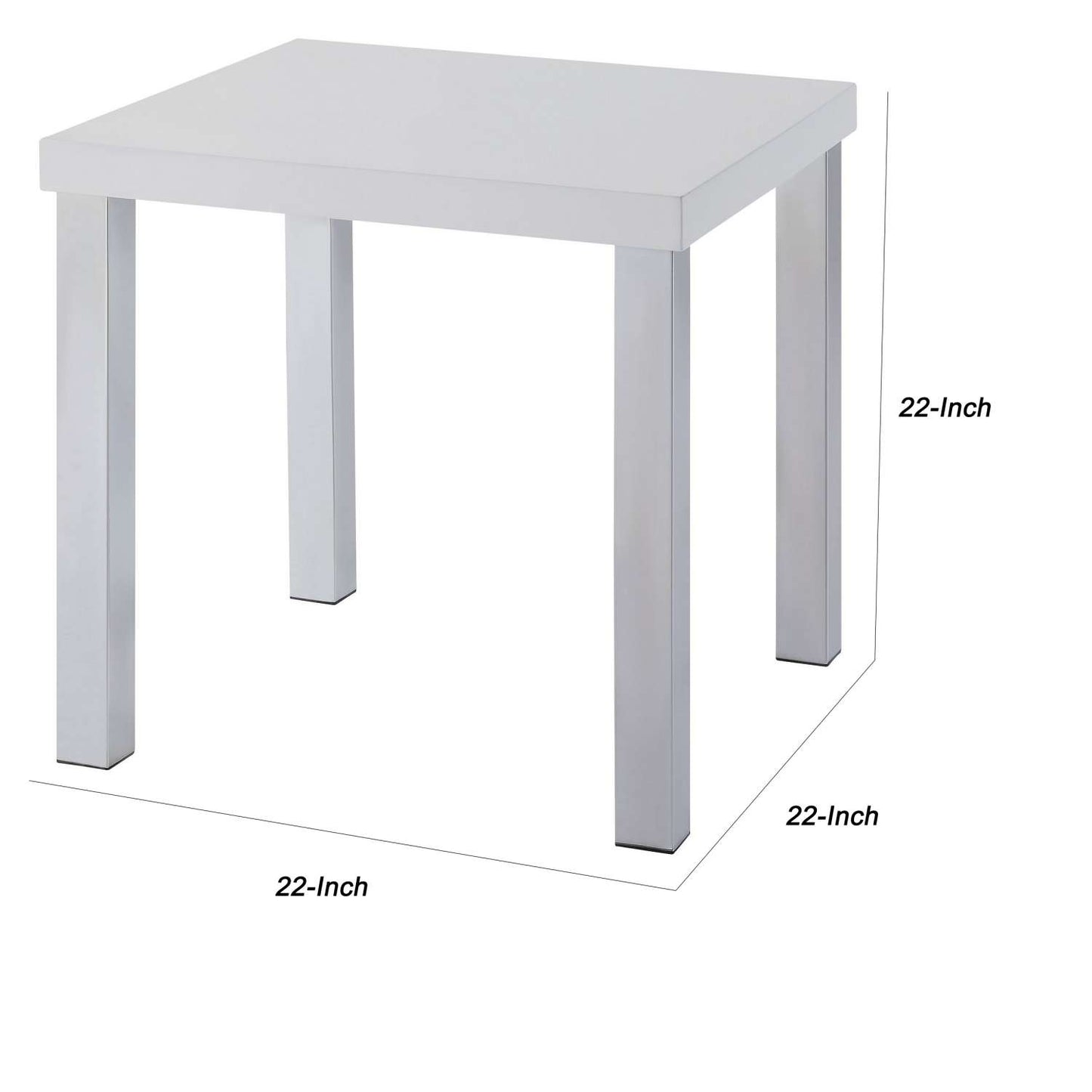 Square Wooden End Table With Straight Metal Legs, White And Chrome By Benzara | Side Tables |  Modishstore  - 3