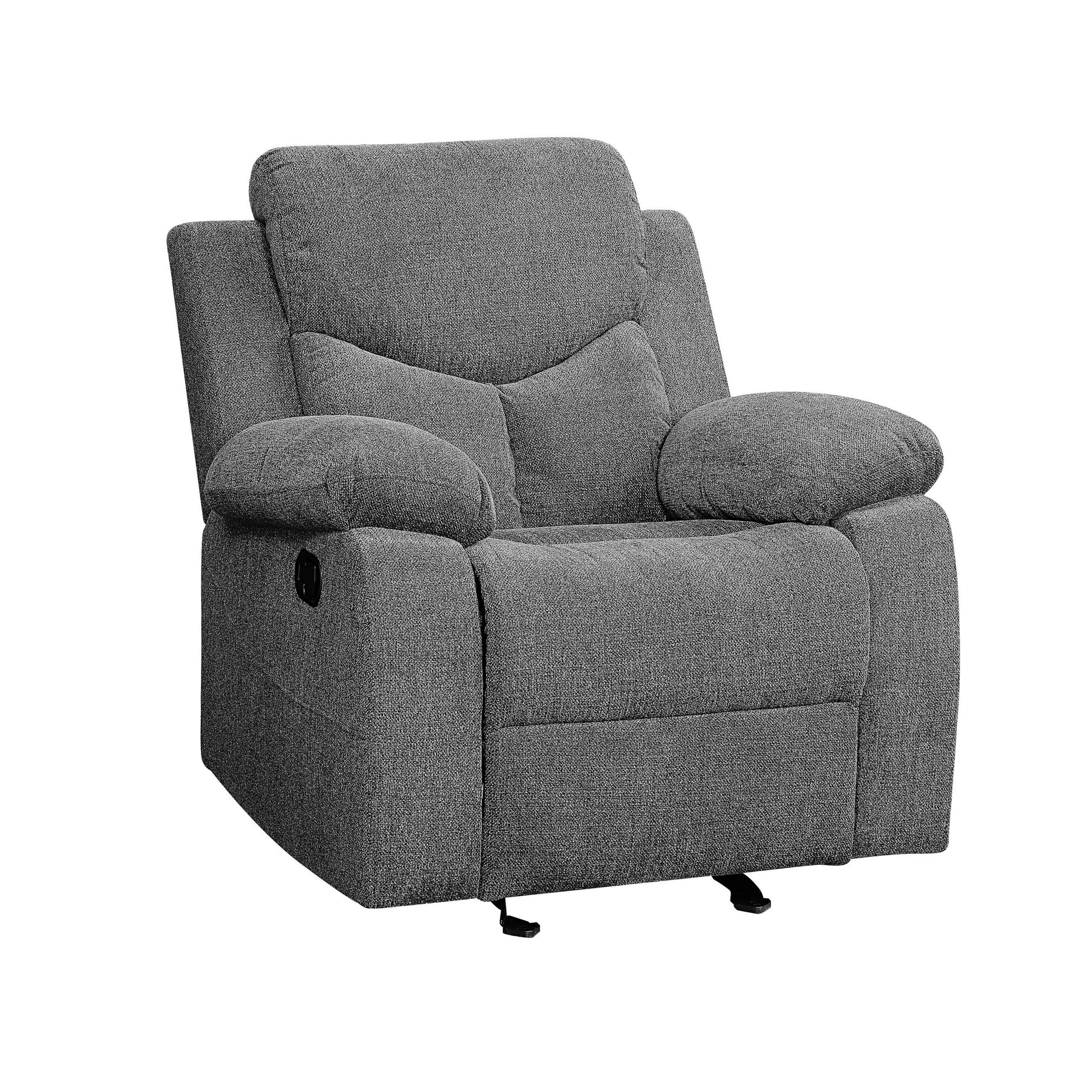 Fabric Upholstered Glider Recliner Chair With Pillow Top Armrest, Gray By Benzara | Chairs & Recliners | Modishstore - 3