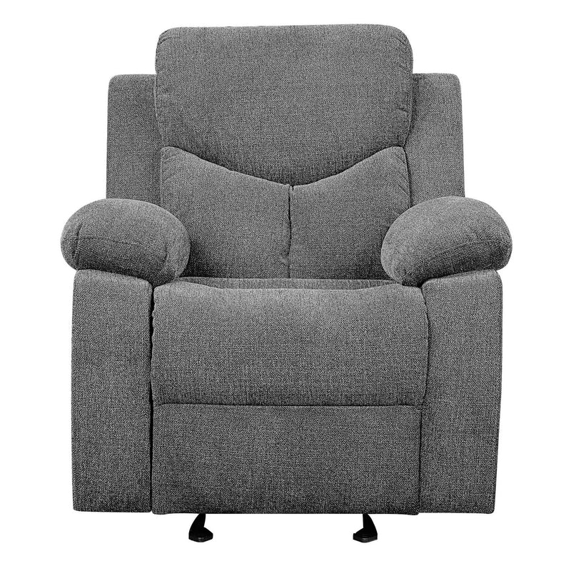 Fabric Upholstered Glider Recliner Chair With Pillow Top Armrest, Gray By Benzara | Chairs & Recliners | Modishstore