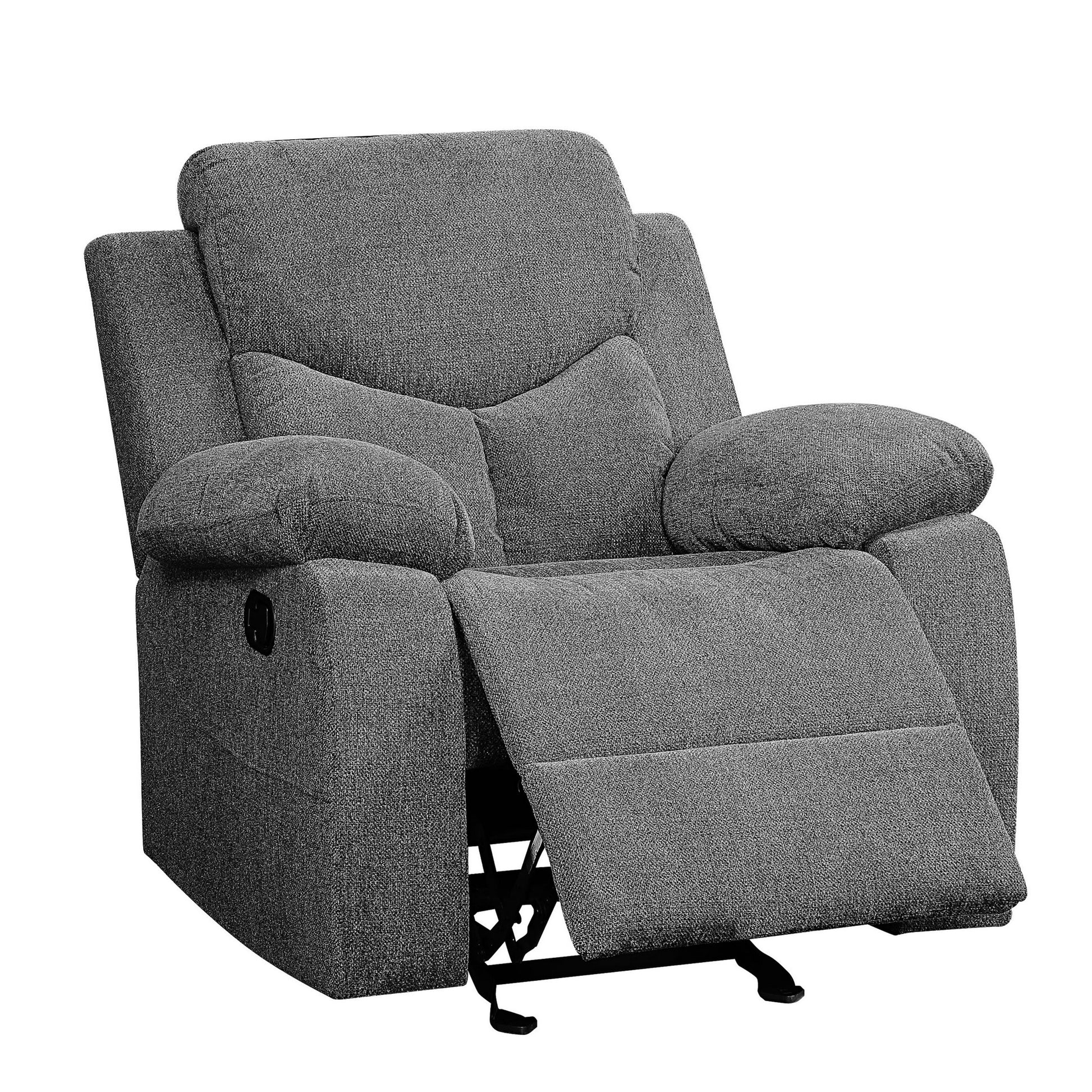 Fabric Upholstered Glider Recliner Chair With Pillow Top Armrest, Gray By Benzara | Chairs & Recliners | Modishstore - 5