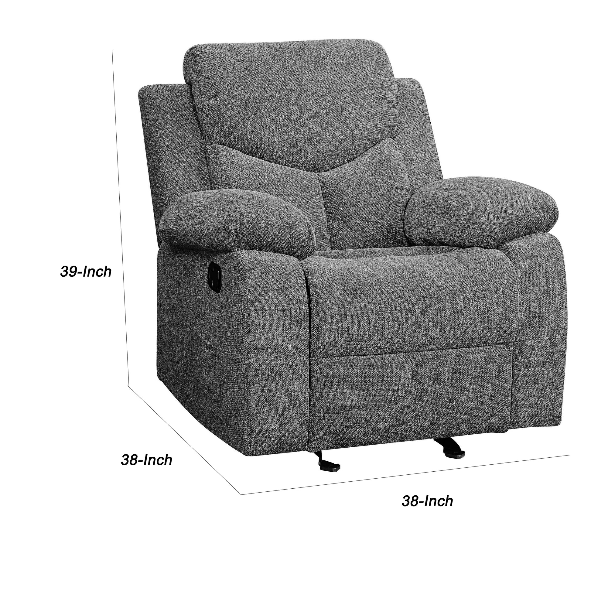 Fabric Upholstered Glider Recliner Chair With Pillow Top Armrest, Gray By Benzara | Chairs & Recliners | Modishstore - 4