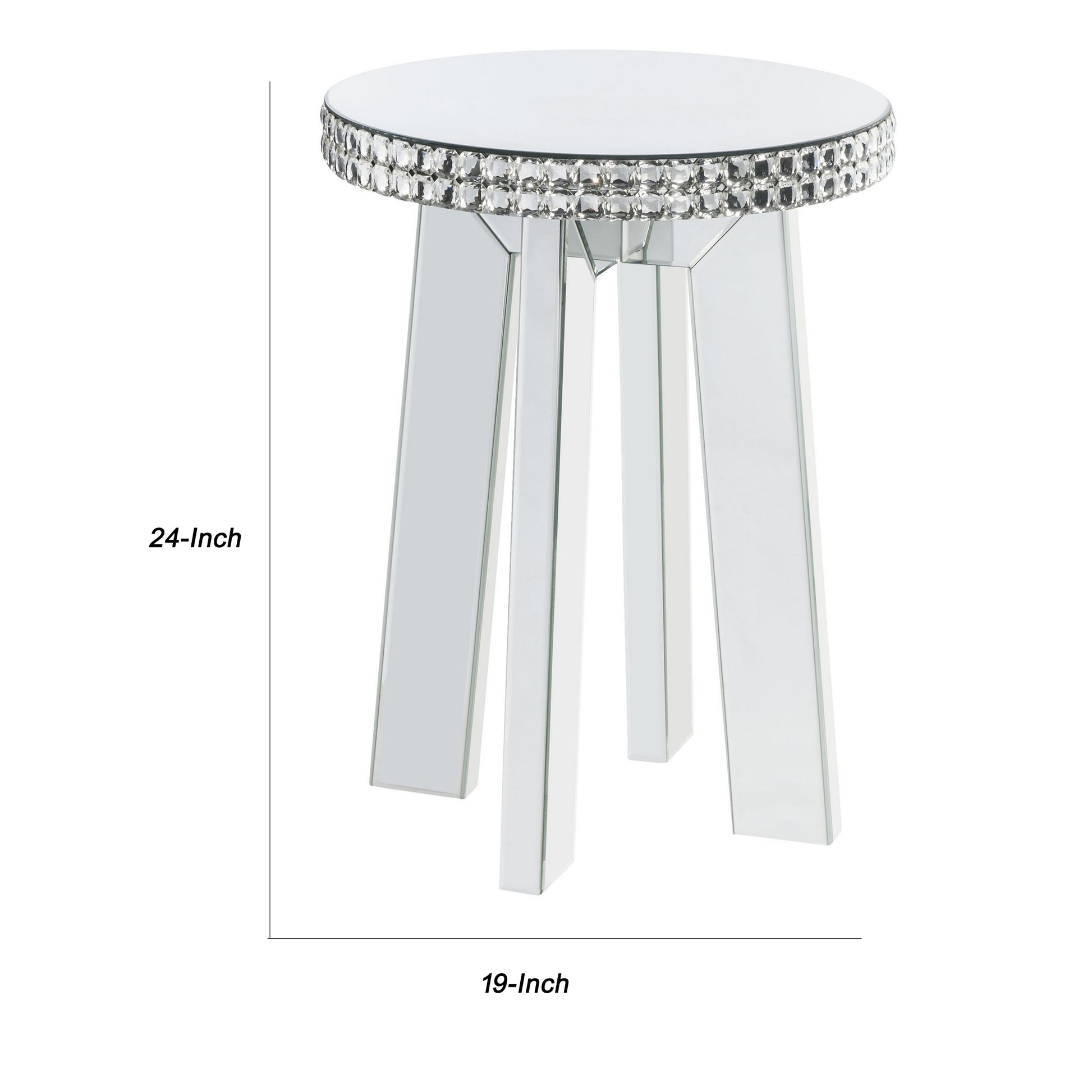 Round Mirror Panel Inlay End Table With Faux Crystals Accents, Silver By Benzara | End Tables | Modishstore - 5