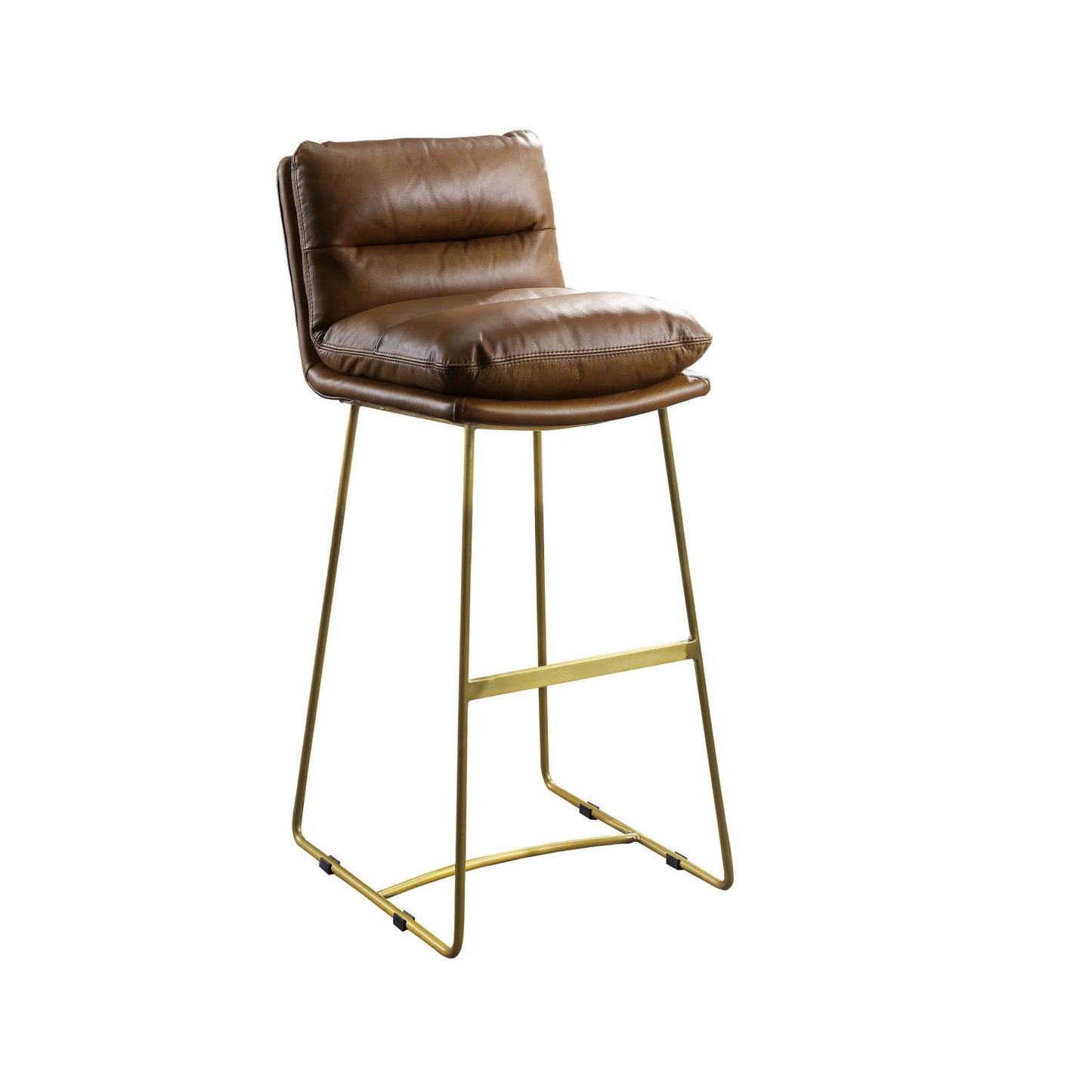 Leatherette Bar Chair With Metal Sled Base, Light Brown And Gold By Benzara | Counter Chairs |  Modishstore 