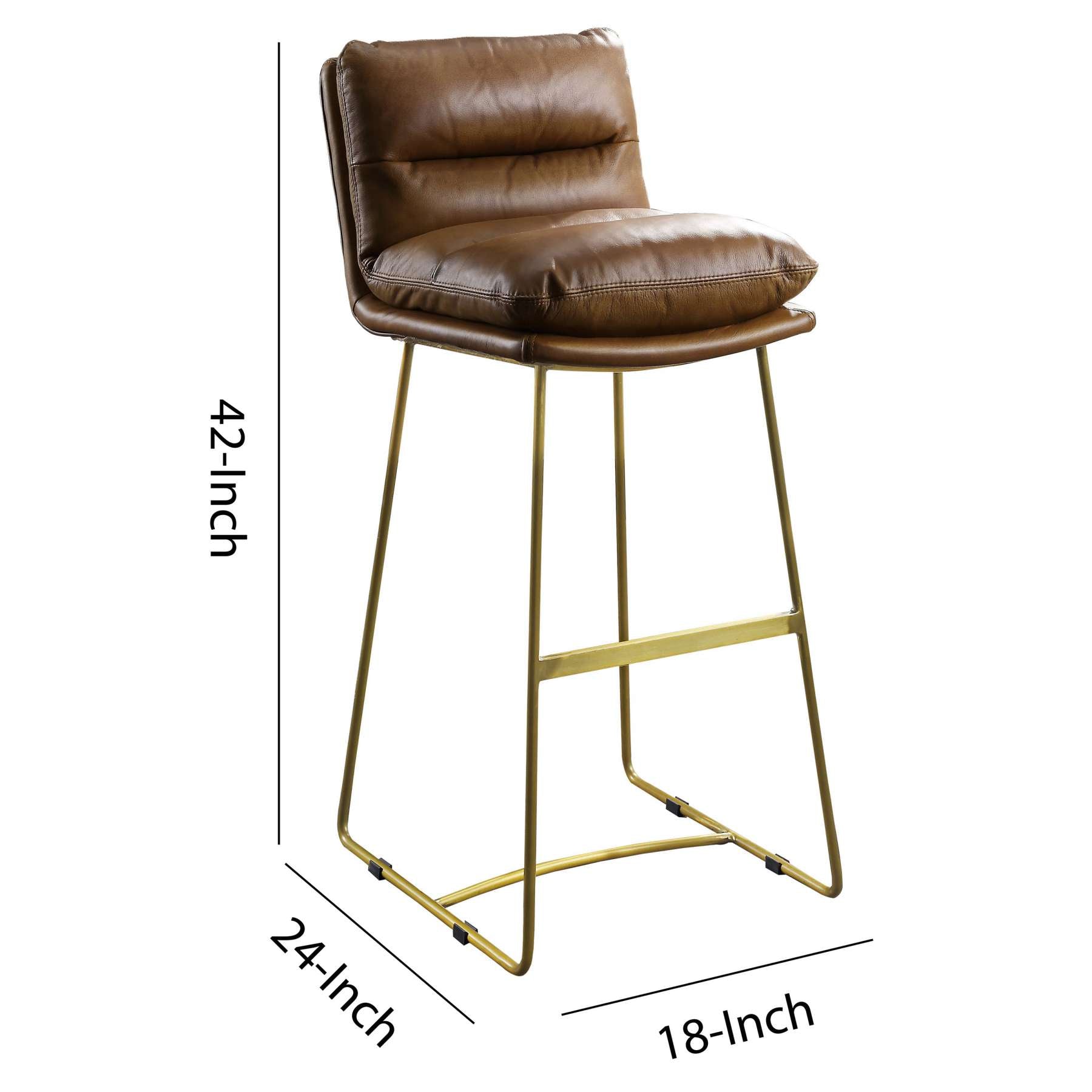 Leatherette Bar Chair With Metal Sled Base, Light Brown And Gold By Benzara | Counter Chairs |  Modishstore  - 5