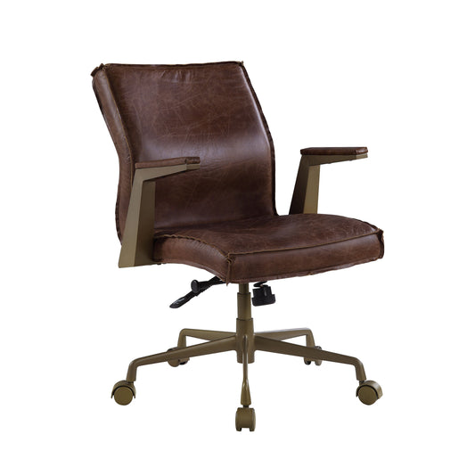 Swivel Sloped Back Leatherette Office Chair With Star Base, Brown By Benzara | Office Chairs | Modishstore