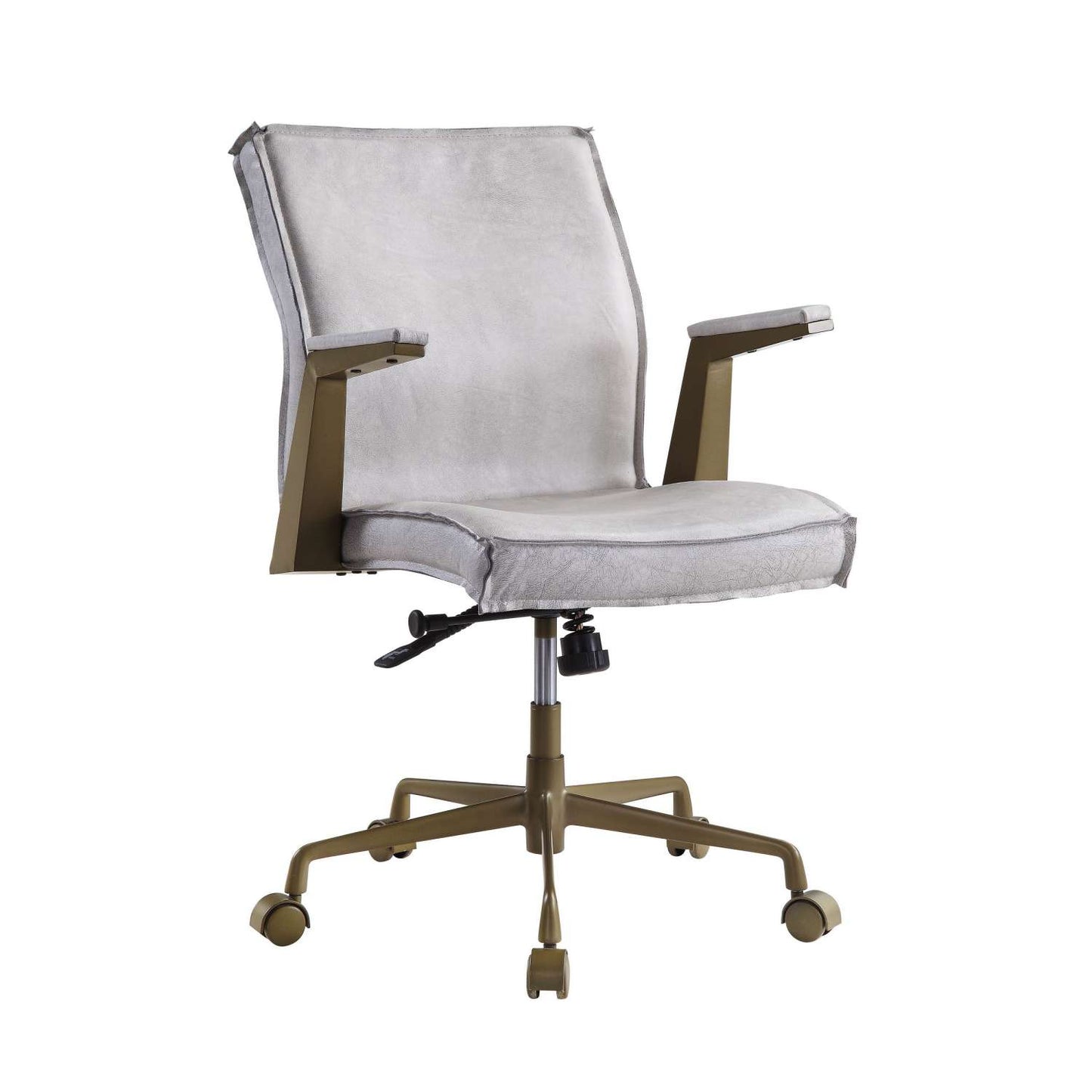 Swivel Sloped Back Leatherette Office Chair With Star Base, White And Brown By Benzara | Office Chairs |  Modishstore  - 2