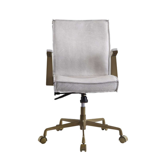 Swivel Sloped Back Leatherette Office Chair With Star Base, White And Brown By Benzara | Office Chairs |  Modishstore 