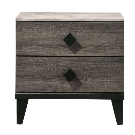 2 Drawer Wooden Nightstand With Diamond Metal Knobs, Gray And Black By Benzara | Nightstands |  Modishstore 