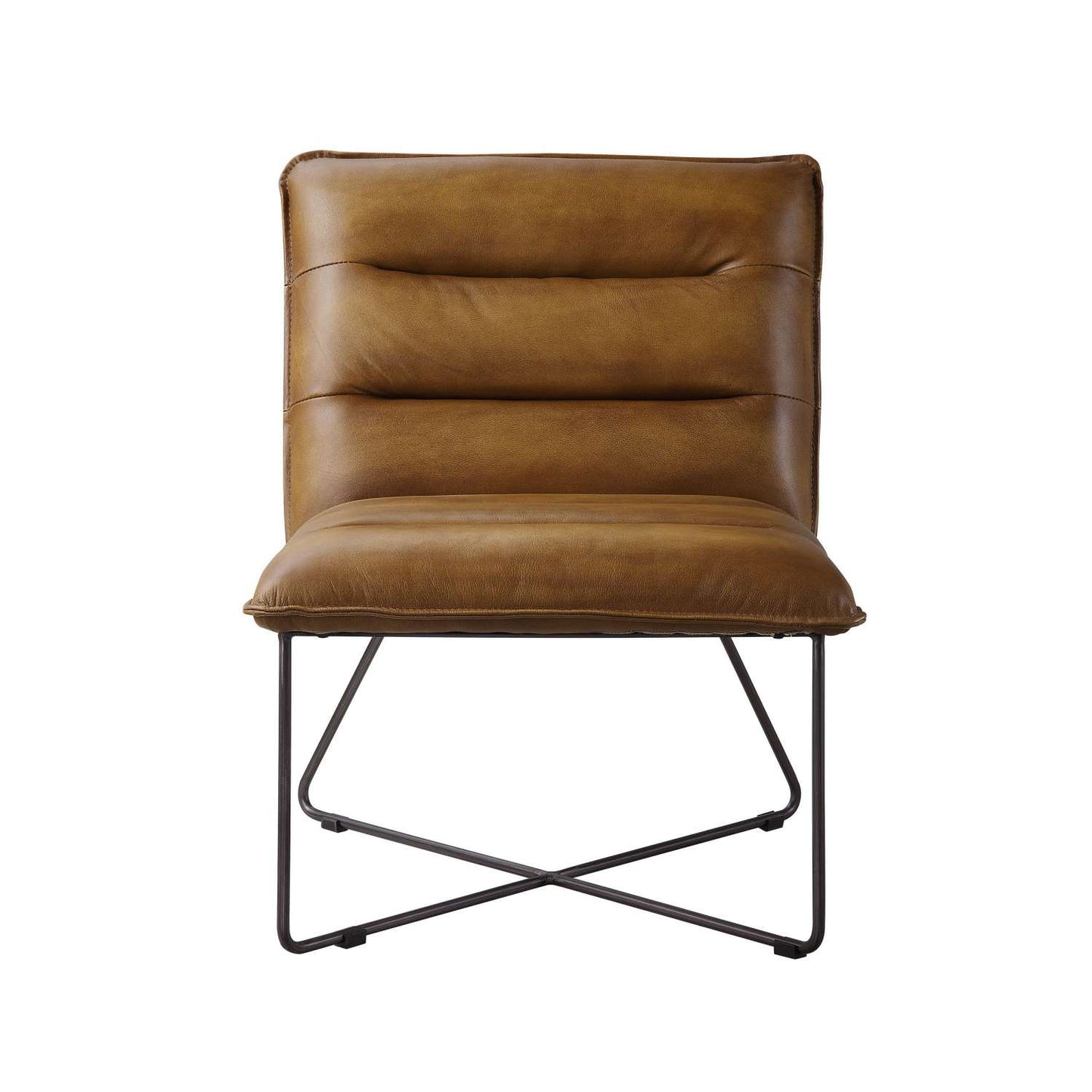 Horizontal Tufted Accent Chair With Sled Base And X Shaped Support, Brown By Benzara | Accent Chairs |  Modishstore 
