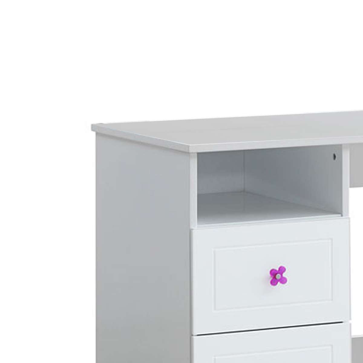 Wooden Table Desk With 2 Drawers And 1 Open Compartment, White By Benzara | Desks |  Modishstore  - 4