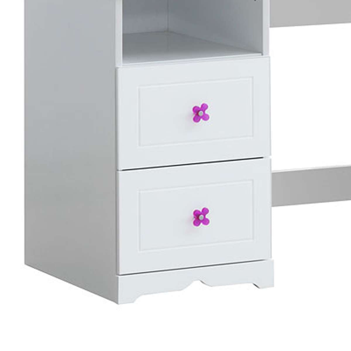 Wooden Table Desk With 2 Drawers And 1 Open Compartment, White By Benzara | Desks |  Modishstore  - 3