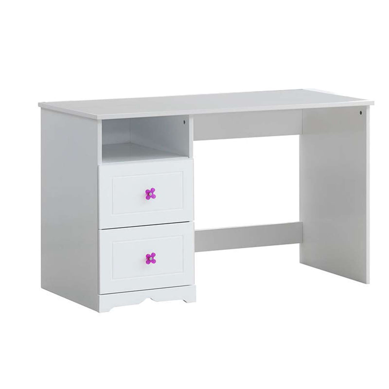 Wooden Table Desk With 2 Drawers And 1 Open Compartment, White By Benzara | Desks |  Modishstore 