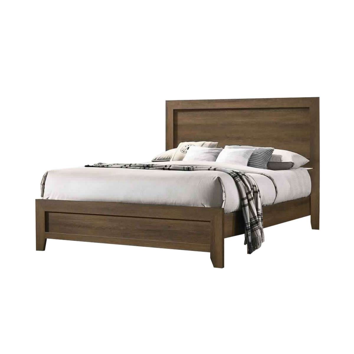 Transitional Style Wooden Eastern King Bed With Raised Molding Trim, Brown By Benzara | Beds |  Modishstore 