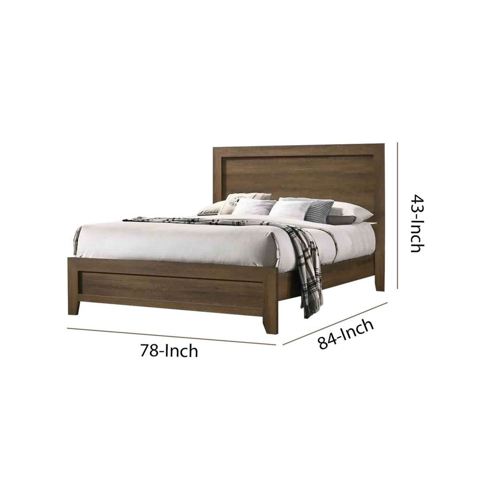 Transitional Style Wooden Eastern King Bed With Raised Molding Trim, Brown By Benzara | Beds |  Modishstore  - 5