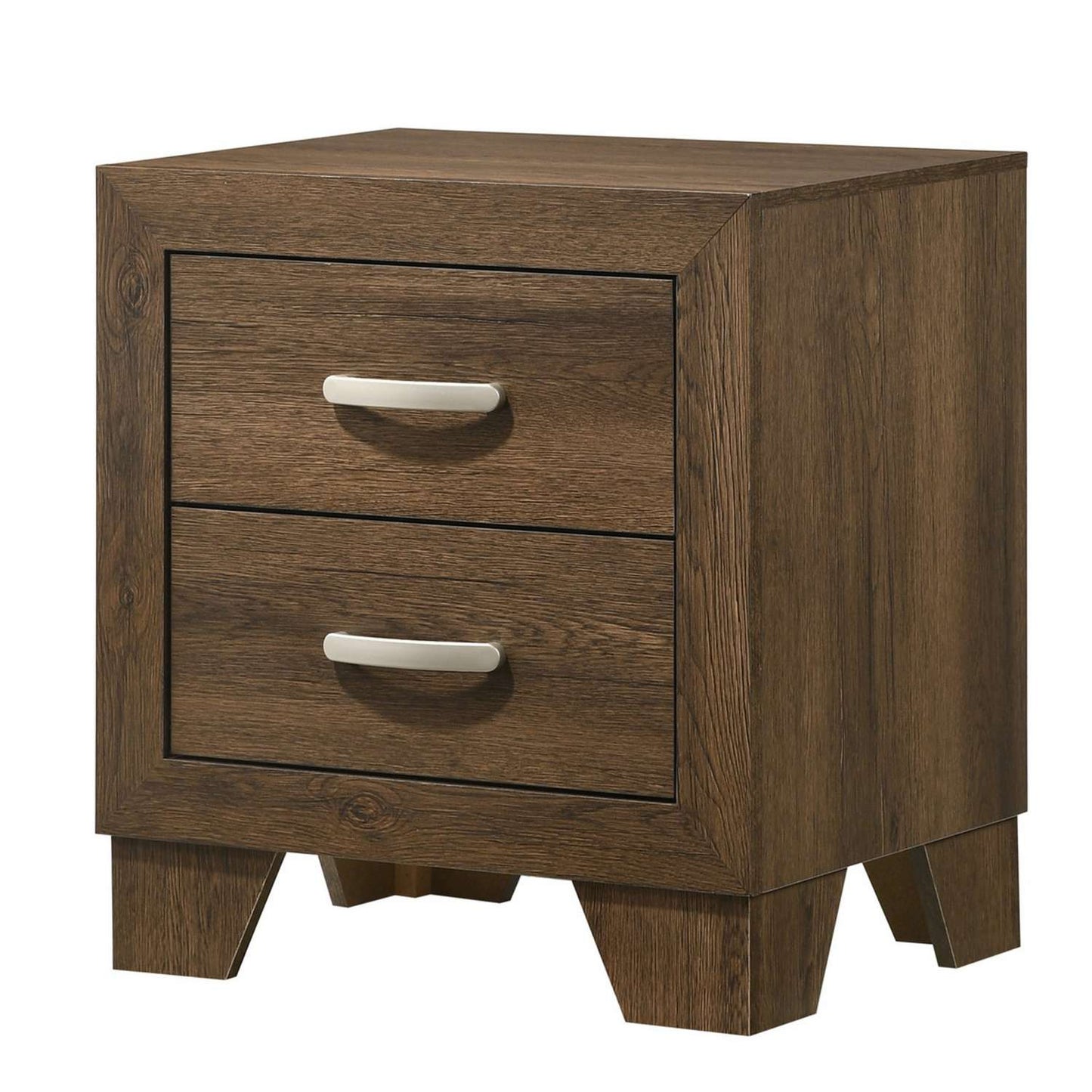 Transitional Style Wooden Nightstand With 2 Drawers And Metal Handles,Brown By Benzara | Nightstands |  Modishstore  - 2