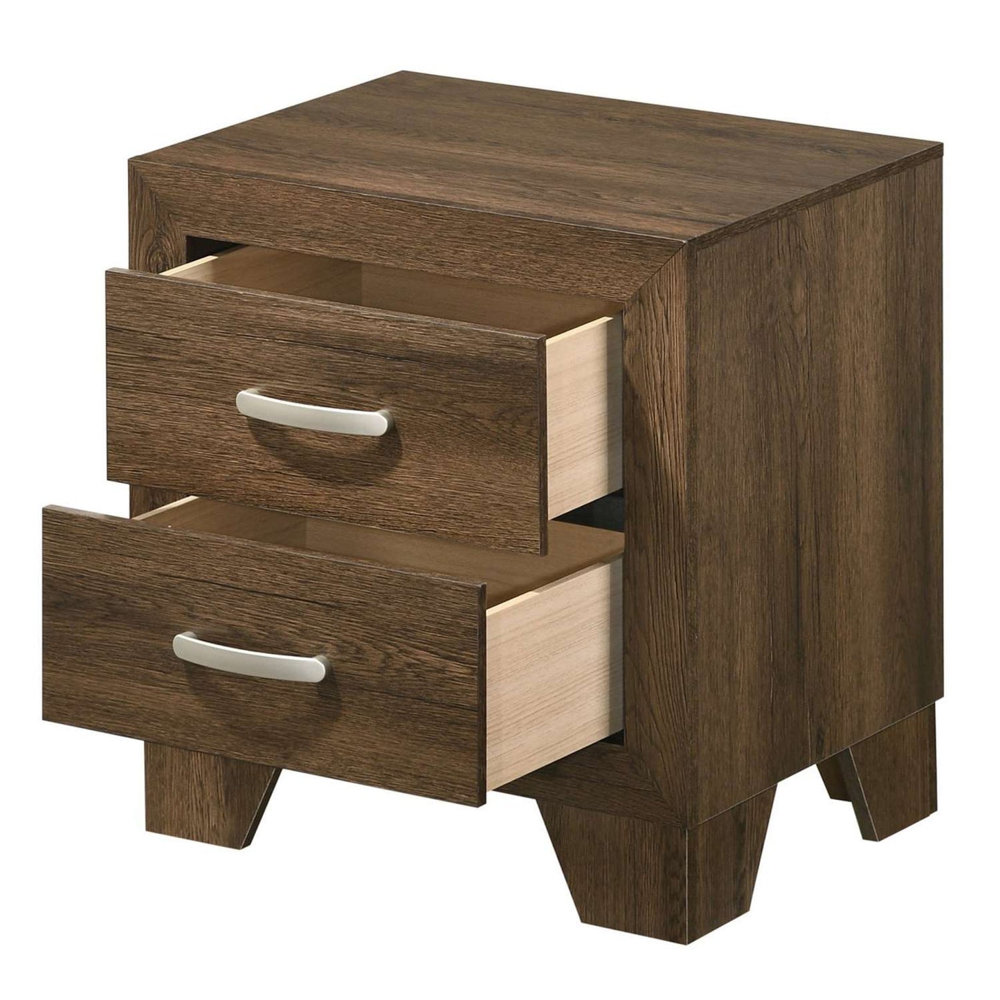 Transitional Style Wooden Nightstand With 2 Drawers And Metal Handles,Brown By Benzara | Nightstands |  Modishstore  - 5