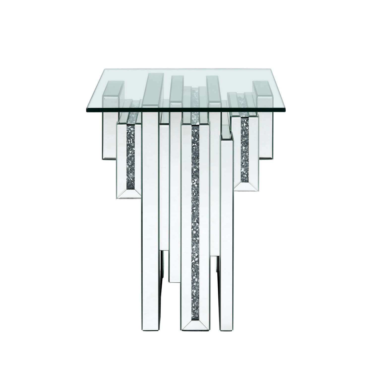 Glass Top End Table With Mirror Panels And Faux Gemstone Accents, Silver By Benzara | End Tables |  Modishstore 