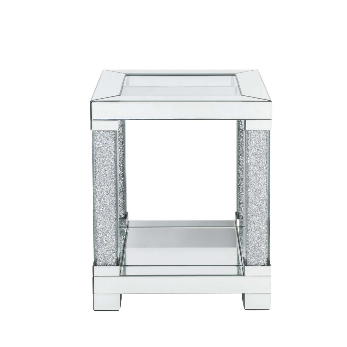 End Table With Faux Gemstone Accents And Mirrored Open Bottom Shelf, Silver By Benzara | End Tables |  Modishstore 