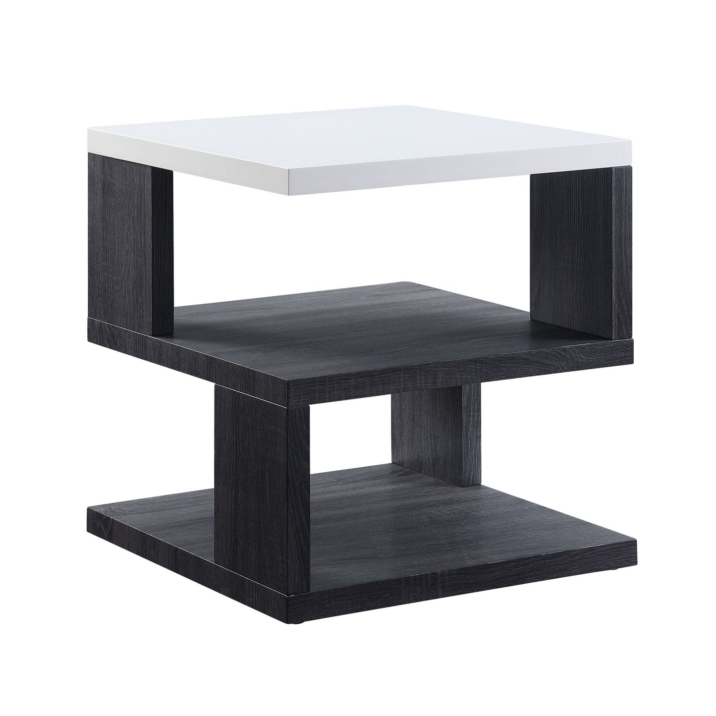 Dual Tone Wooden End Table With 2 Open Bottom Shelves, Gray And White By Benzara | Ottomans | Modishstore