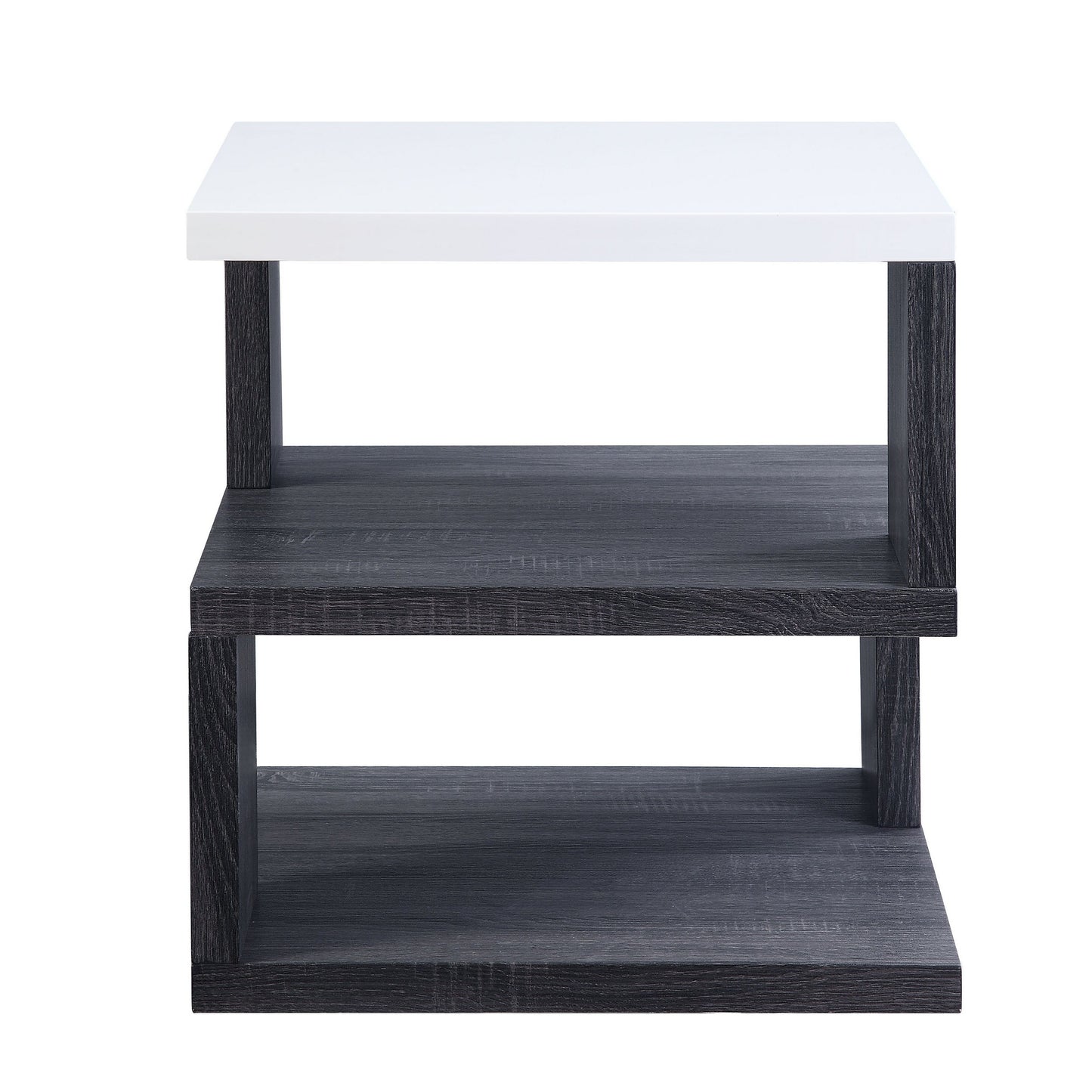 Dual Tone Wooden End Table With 2 Open Bottom Shelves, Gray And White By Benzara | Ottomans | Modishstore - 5