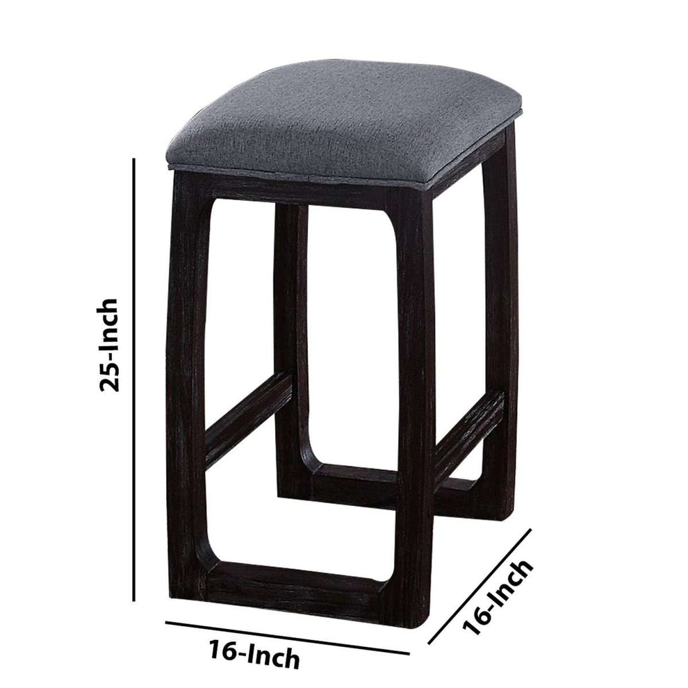 Wooden Counter Height Stool With Fabric Upholstered Seat, Gray And Brown By Benzara | Stools |  Modishstore  - 2