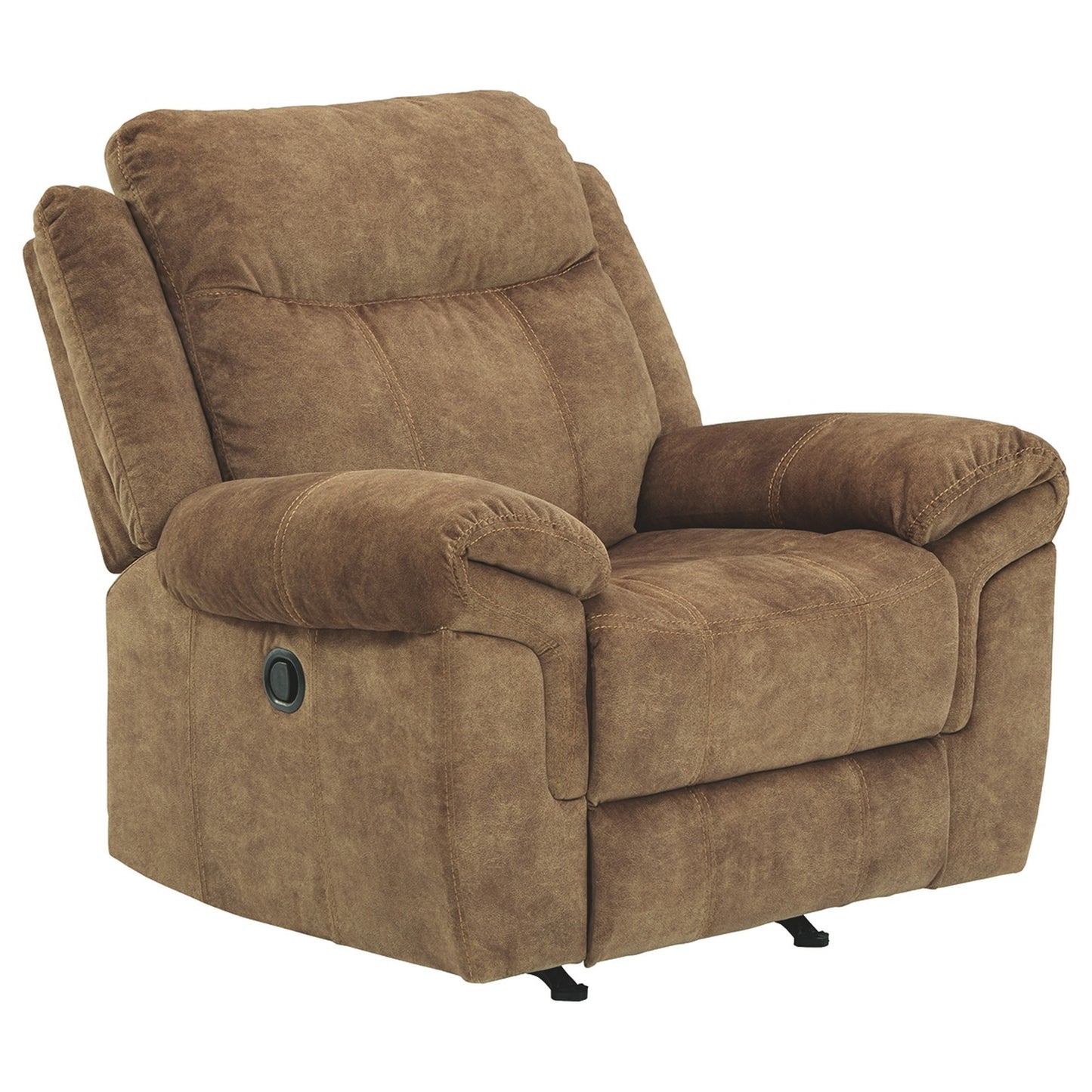 Fabric Upholstered Pull Tab Rocker Recliner With Pillow Top Armrests Brown By Benzara | Chairs & Recliners | Modishstore - 4
