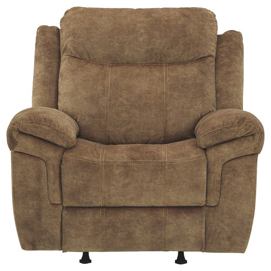 Fabric Upholstered Pull Tab Rocker Recliner With Pillow Top Armrests Brown By Benzara | Chairs & Recliners | Modishstore