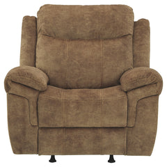 Fabric Upholstered Pull Tab Rocker Recliner With Pillow Top Armrests Brown By Benzara