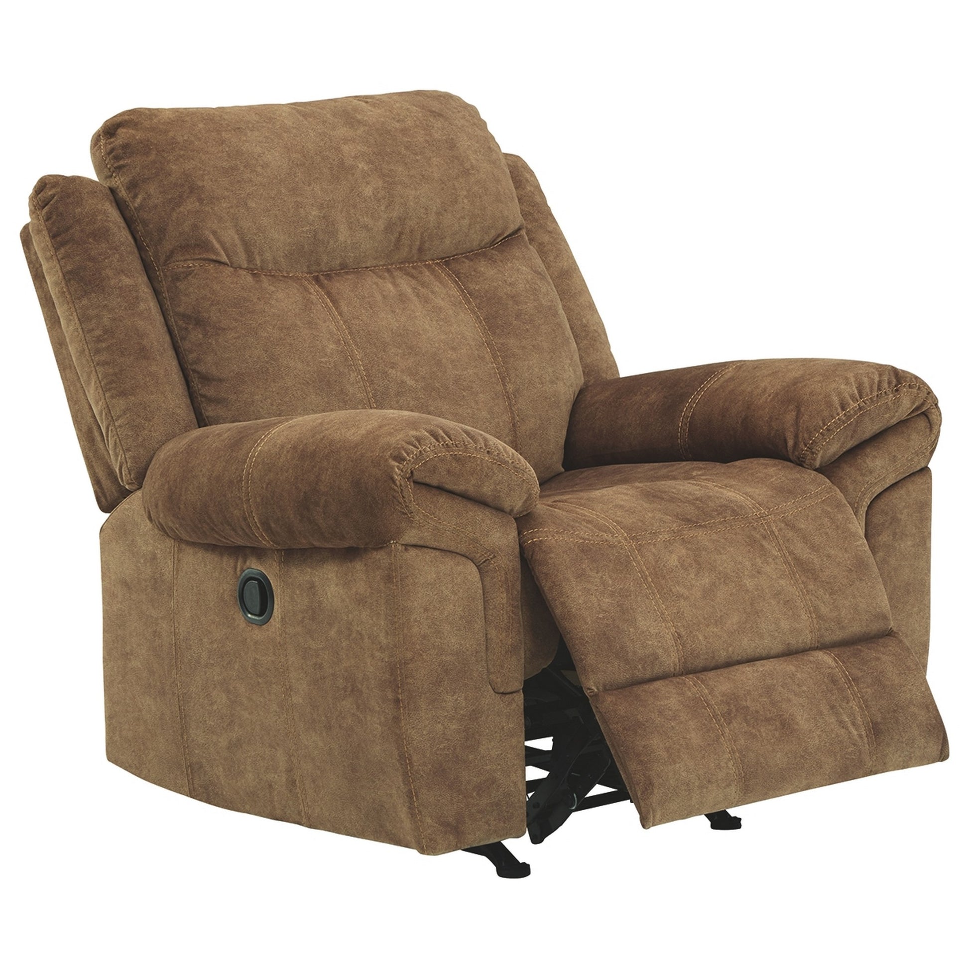 Fabric Upholstered Pull Tab Rocker Recliner With Pillow Top Armrests Brown By Benzara | Chairs & Recliners | Modishstore - 2