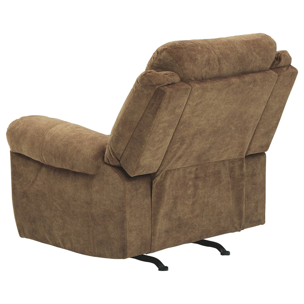 Fabric Upholstered Pull Tab Rocker Recliner With Pillow Top Armrests Brown By Benzara | Chairs & Recliners | Modishstore - 3