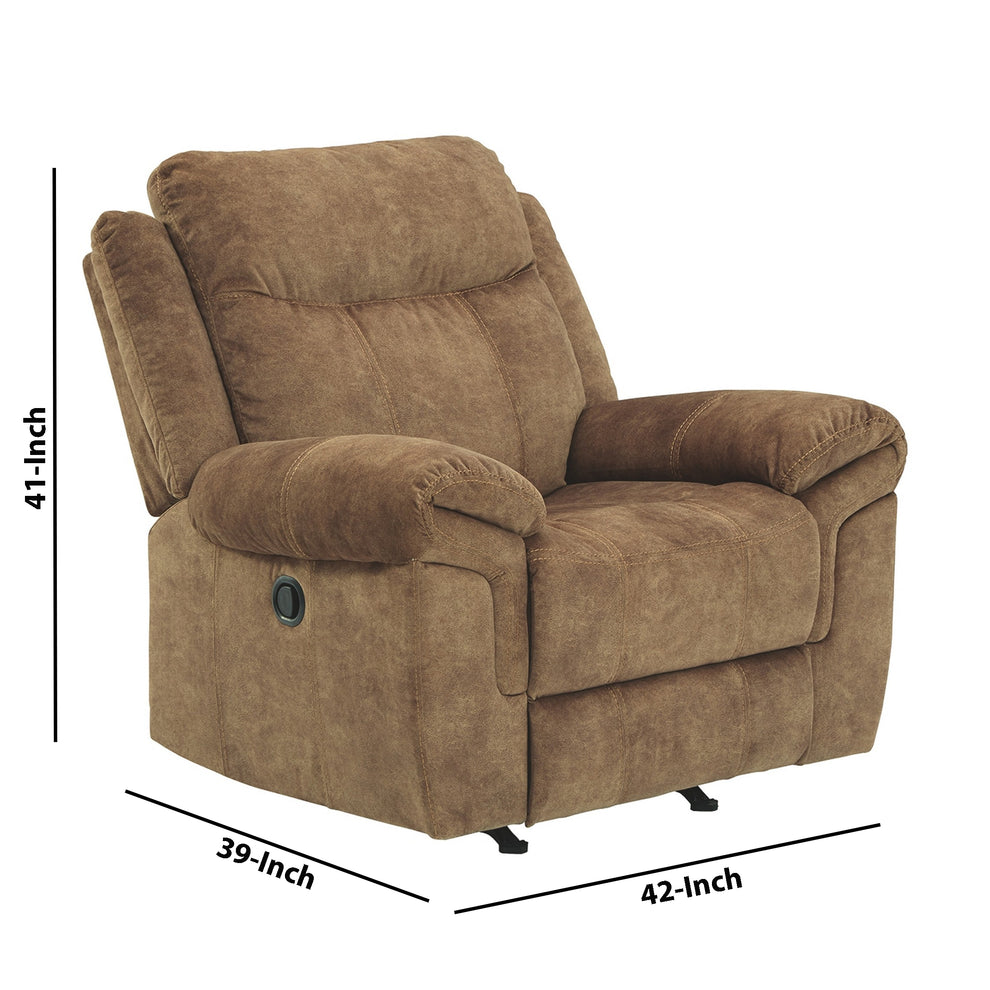 Fabric Upholstered Pull Tab Rocker Recliner With Pillow Top Armrests Brown By Benzara | Chairs & Recliners | Modishstore - 5