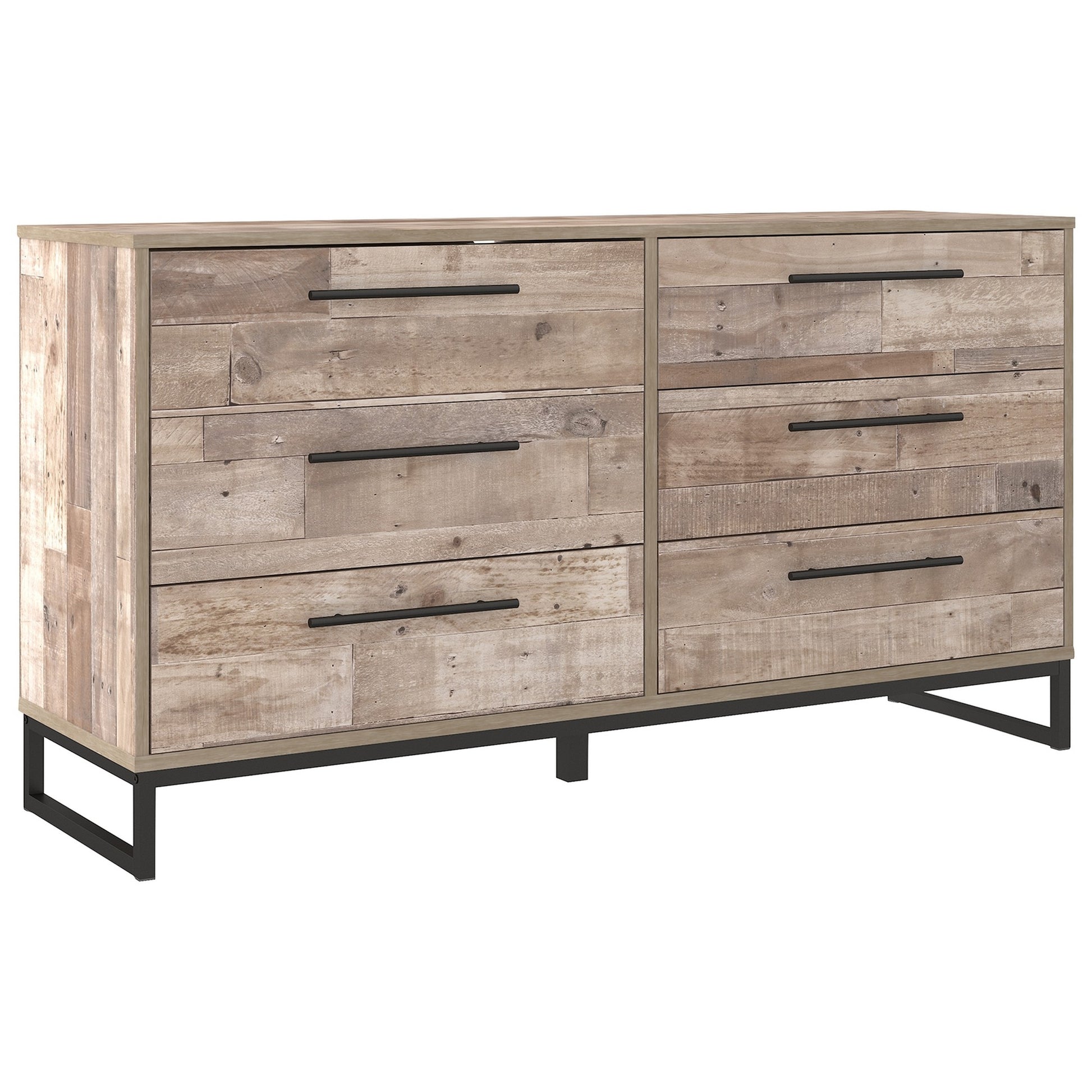 6 Drawer Wooden Dresser With Metal Legs Washed Brown And Black By Benzara | Dressers | Modishstore