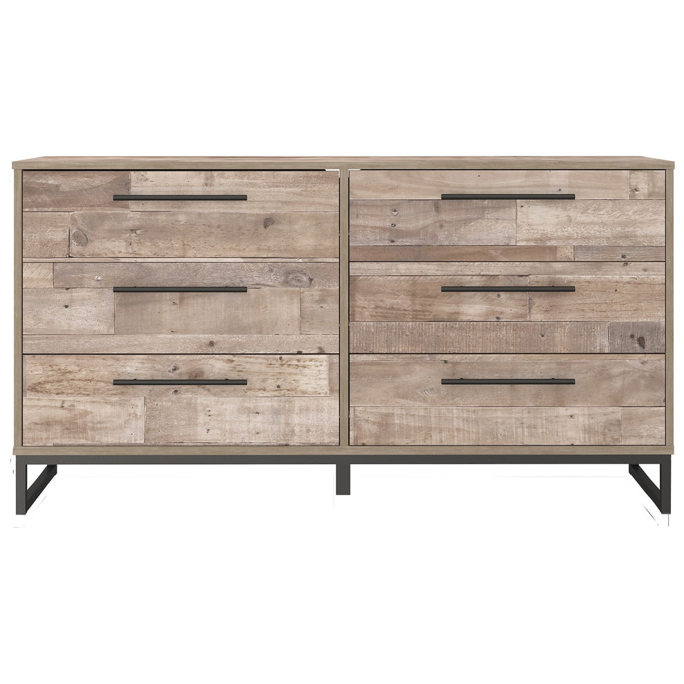 6 Drawer Wooden Dresser With Metal Legs Washed Brown And Black By Benzara | Dressers | Modishstore - 4