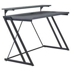 Wood And Metal Frame Office Desk With Z Shape Legs Gray And Black By Benzara