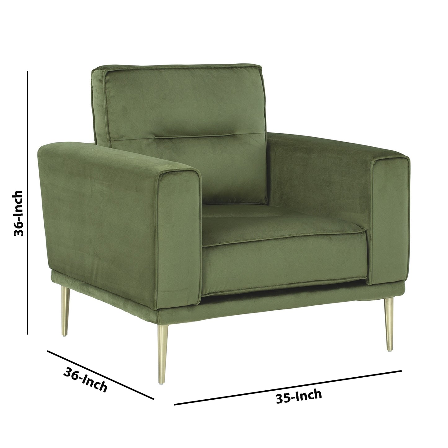 Fabric Chair With Track Style Armrests And Reversible Back Cushions Green By Benzara | Armchairs | Modishstore - 5