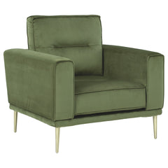 Fabric Chair With Track Style Armrests And Reversible Back Cushions Green By Benzara