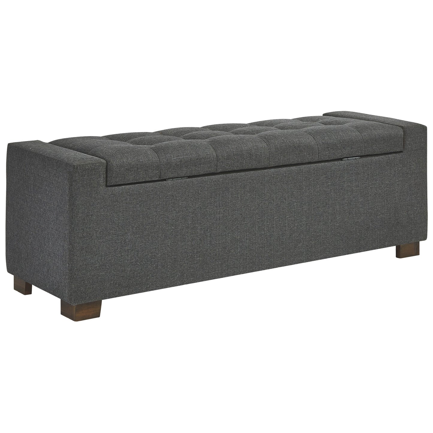 Fabric Tufted Seat Storage Bench With Block Feet Dark Gray By Benzara | Benches | Modishstore