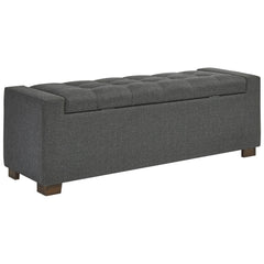 Fabric Tufted Seat Storage Bench With Block Feet Dark Gray By Benzara