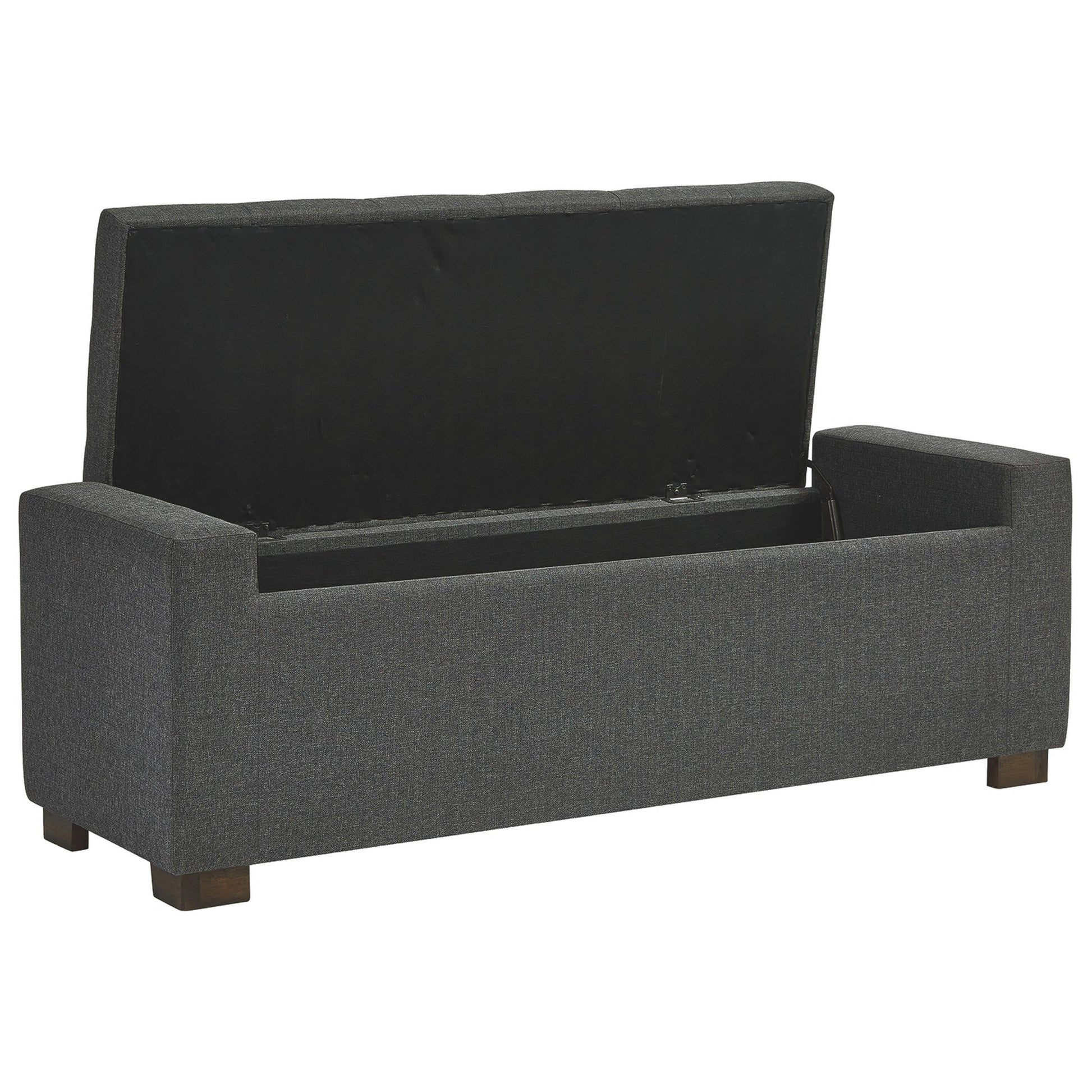 Fabric Tufted Seat Storage Bench With Block Feet Dark Gray By Benzara | Benches | Modishstore - 2