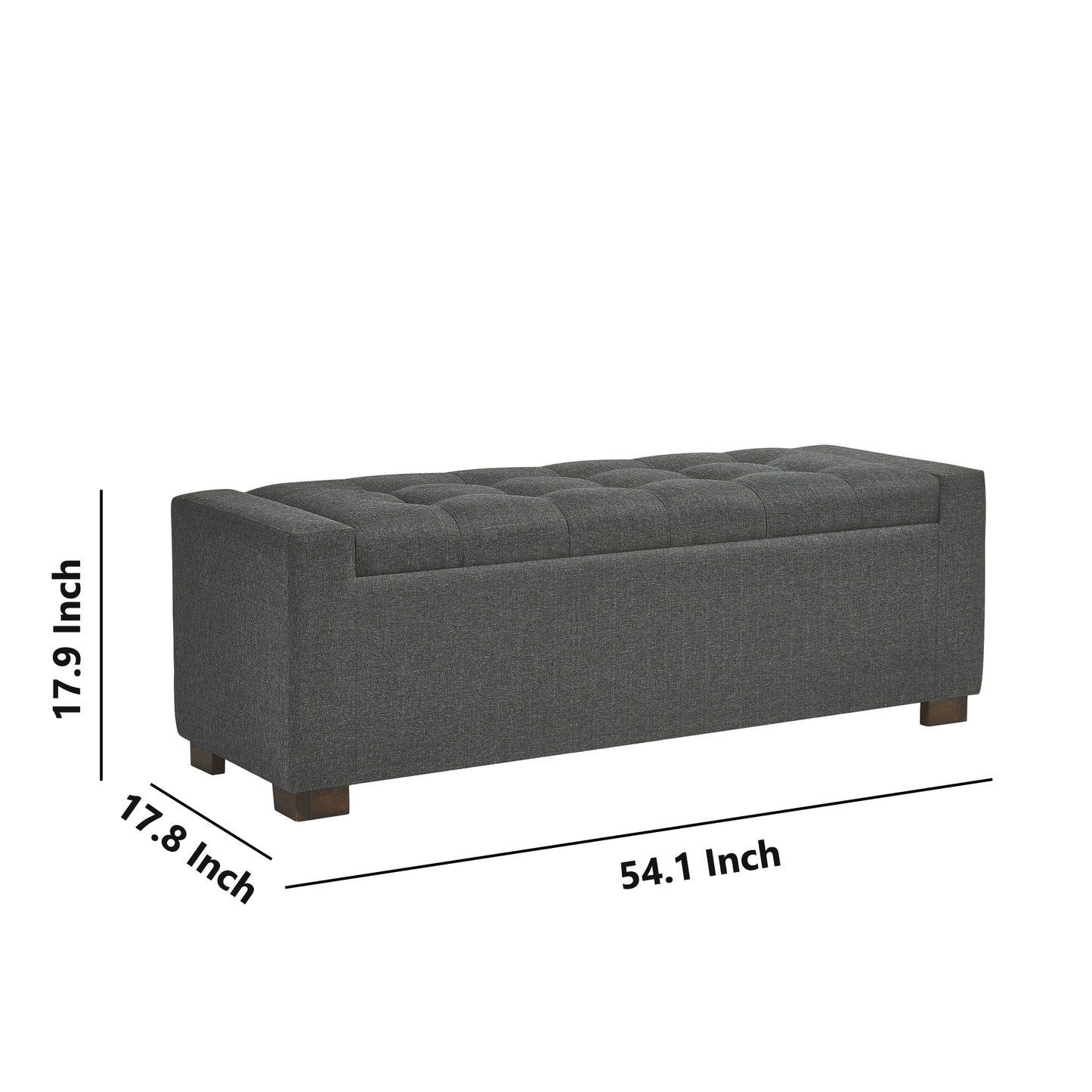 Fabric Tufted Seat Storage Bench With Block Feet Dark Gray By Benzara | Benches | Modishstore - 5