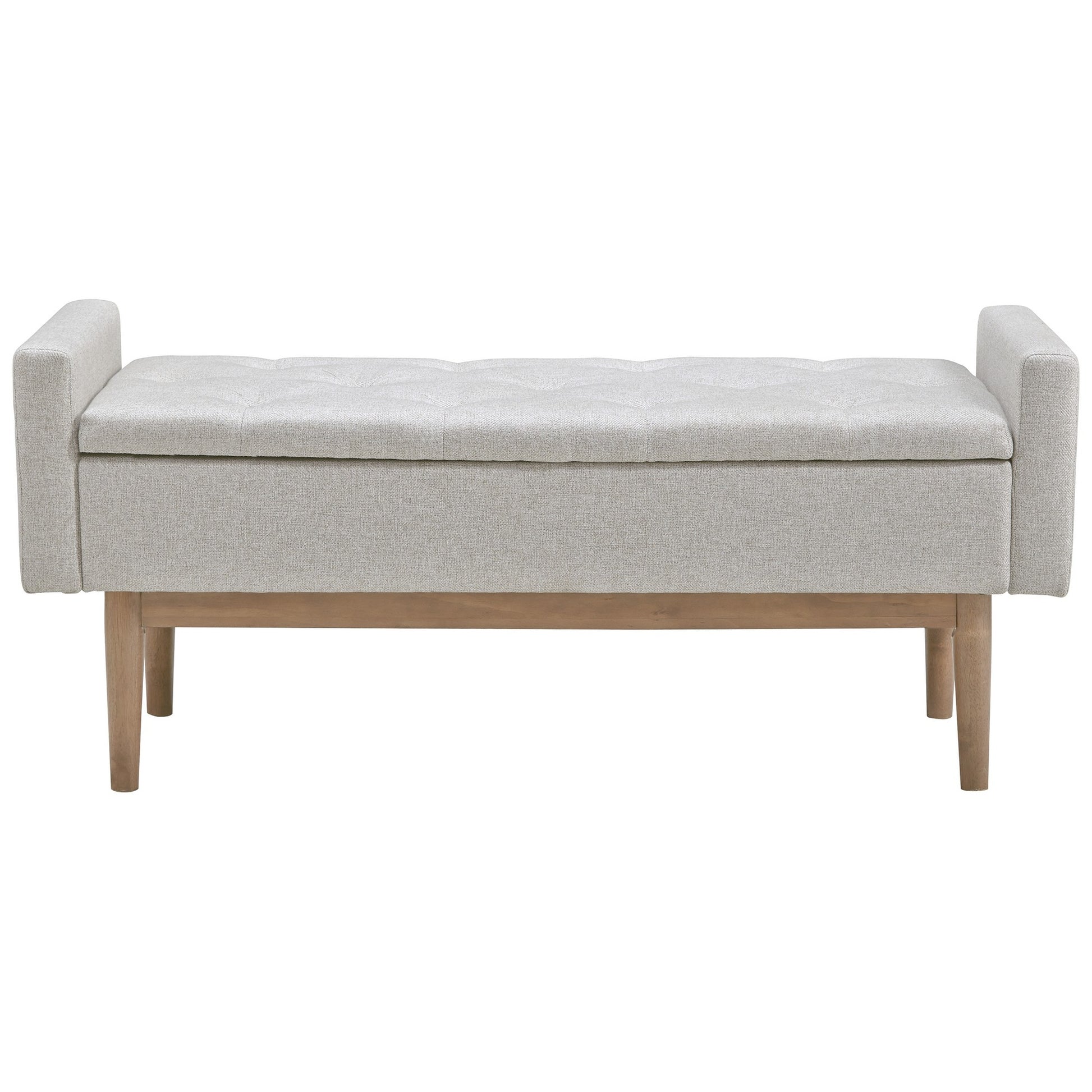 Tufted Fabric Storage Bench With Low Profile Elevated Arms Light Gray By Benzara | Armchairs | Modishstore - 2