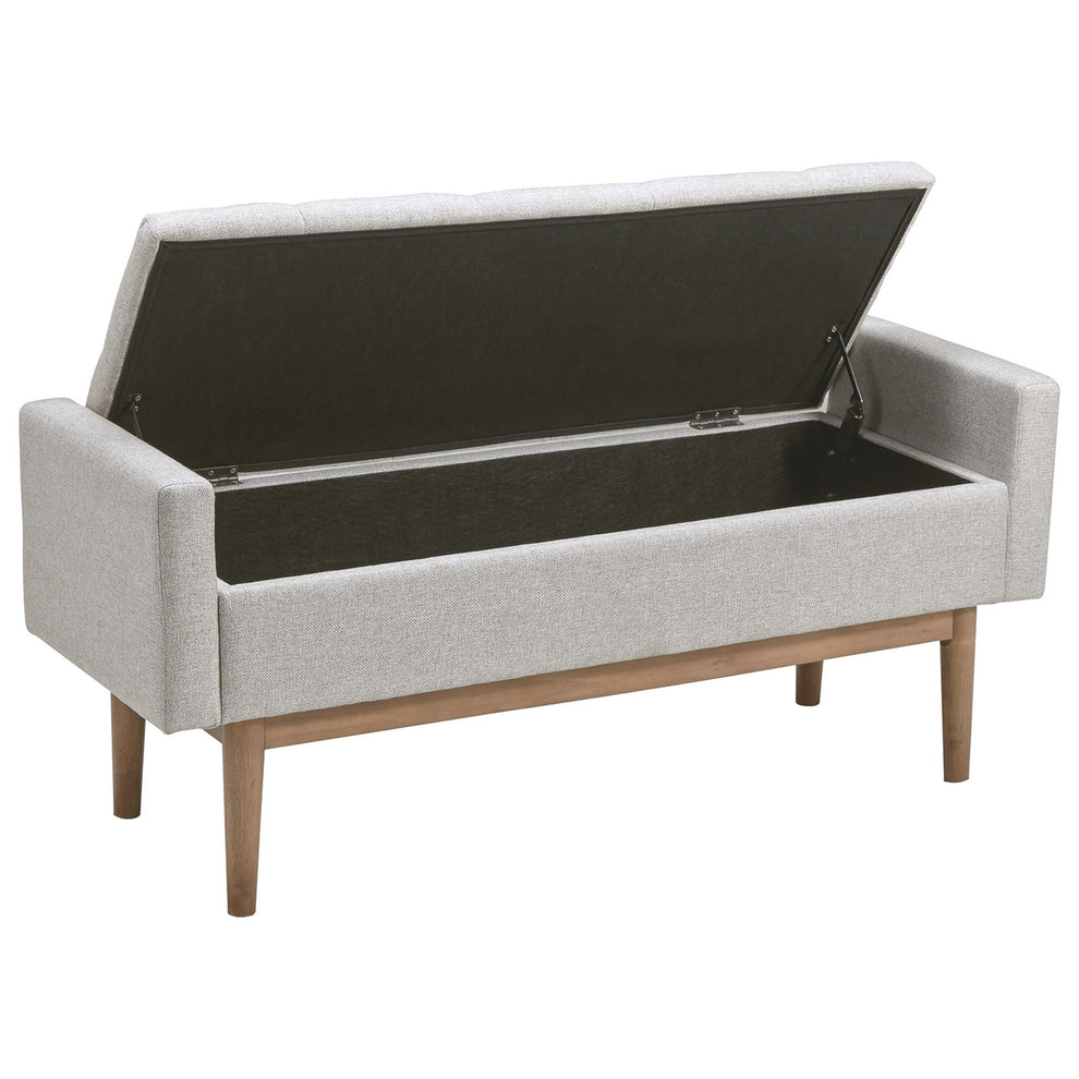 Tufted Fabric Storage Bench With Low Profile Elevated Arms Light Gray By Benzara | Armchairs | Modishstore - 4