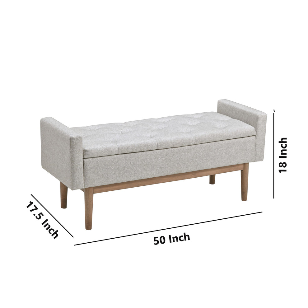 Tufted Fabric Storage Bench With Low Profile Elevated Arms Light Gray By Benzara | Armchairs | Modishstore - 5