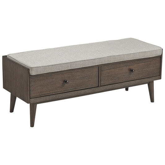 Reversible Fabric Seat Wooden Storage Bench With 2 Drawers Taupe Brown By Benzara | Benches | Modishstore