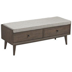 Reversible Fabric Seat Wooden Storage Bench With 2 Drawers Taupe Brown By Benzara